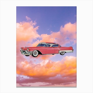 Pink Cadillac Cotton Candy Skies Blue Canvas Print