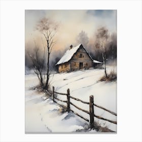 Rustic Winter Oil Painting Vintage Cottage (4) Canvas Print