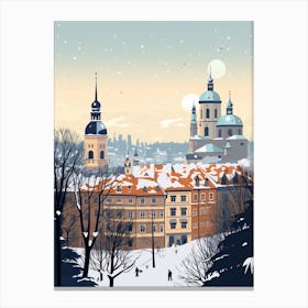 Winter Travel Night Illustration Munich Germany 4 Canvas Print