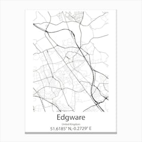 Edgware,United Kingdom Minimalist Map Canvas Print