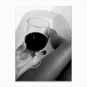 Woman Drinking Wine Bathtub 1 Canvas Print