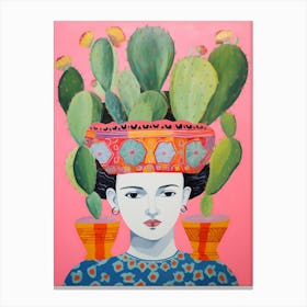 Woman With A Cactus On Her Head 2 Canvas Print