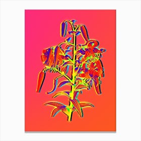 Neon Tiger Lily Botanical in Hot Pink and Electric Blue Canvas Print
