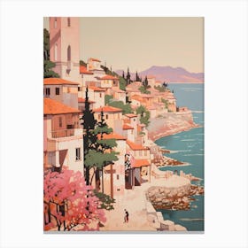 Budva Montenegro 2 Vintage Pink Travel Illustration Canvas Print