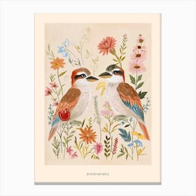 Folksy Floral Animal Drawing Kookaburra 3 Poster Canvas Print