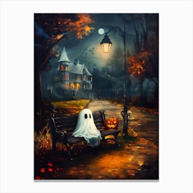 A Cute Ghost With A Pumpkin Lantern Canvas Print