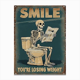 Humorous Vintage Skeleton On Toilet Reading Newspaper Canvas Print