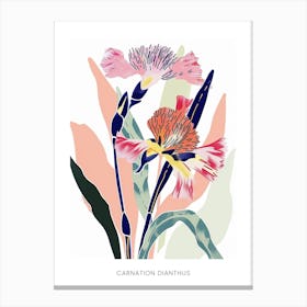 Colourful Flower Illustration Poster Carnation Dianthus 4 Canvas Print