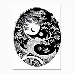 Black And White Yin and Yang 1, Linocut Canvas Print