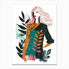 Fashion Girl With Leaves Canvas Print