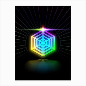 Neon Geometric Glyph in Candy Blue and Pink with Rainbow Sparkle on Black n.0160 Canvas Print