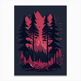 A Fantasy Forest At Night In Red Theme 85 Canvas Print