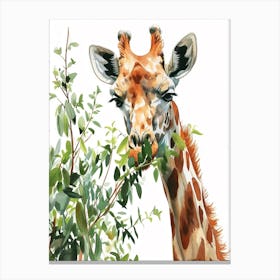 Watercolour Giraffe Head In The Leaves 3 Canvas Print