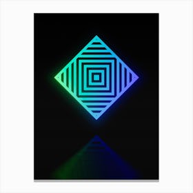 Neon Blue and Green Abstract Geometric Glyph on Black n.0160 Canvas Print