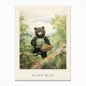 Beatrix Potter Inspired  Animal Watercolour Black Bear 3 Canvas Print