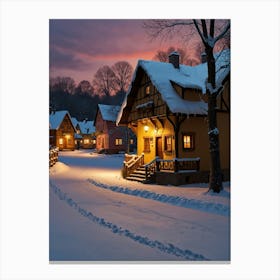 Winter Village At Dusk Photo Canvas Print