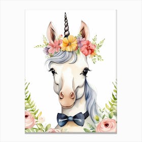 Baby Unicorn Flower Crown Bowties Woodland Animal Nursery Decor (24) Canvas Print