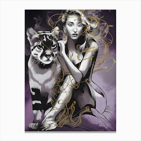 Tiger And Woman Canvas Print