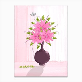 Pink Flowers With Butterfly  Canvas Print
