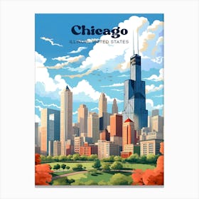 Chicago Illinois United States Tranquil Modern Travel Illustration Canvas Print