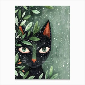 Black Cat In The Snow Canvas Print