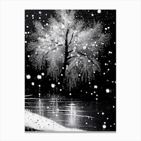 Water, Snowflakes, Black & White 3 Canvas Print