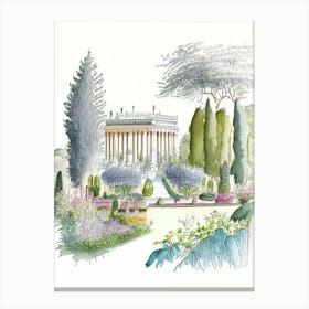 Gardens Of The Royal Palace Of Caserta, Italy Vintage Pencil Drawing Canvas Print