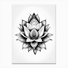 Lotus Flower, Symbol, Third Eye Simple Black & White Illustration 5 Canvas Print