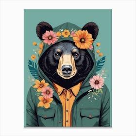 Floral Black Bear Portrait In A Suit (12) Canvas Print