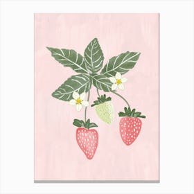 Strawberries and Flowers on pale pink background Painting Canvas Print