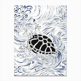 Turtle In The Waves Canvas Print