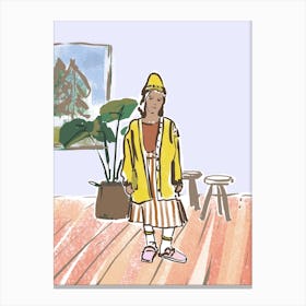 Girl In A Yellow Coat Canvas Print