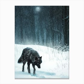 black Wolf In The Snow 1 Canvas Print