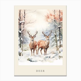 Winter Watercolour Deer 5 Poster Canvas Print