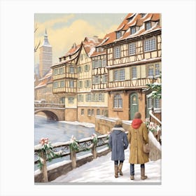 Vintage Winter Illustration Strasbourg France 1 Canvas Print