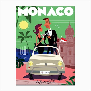 Monaco Monte Carlo Poster Green & Pink Canvas Print