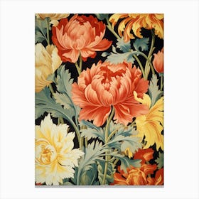 Peonies On A Black Background Canvas Print