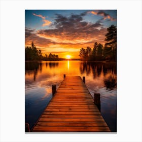 Wooden Lake Path in the Sunset Canvas Print