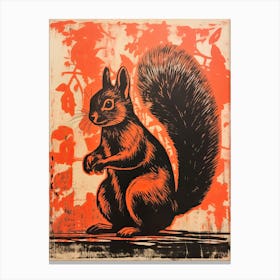 Squirrel, Woodblock Animal Drawing 1 Canvas Print