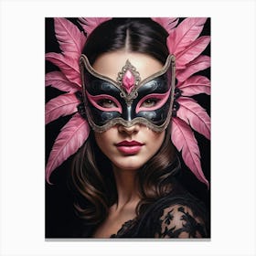 A Woman In A Carnival Mask, Pink And Black (18) Canvas Print