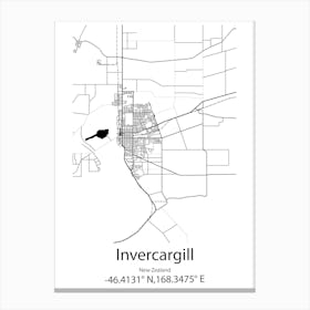 Invercargill,New Zealand Minimalist Map Canvas Print