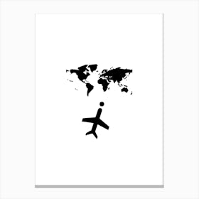 Airplane Flying Over World Map print art Canvas Print