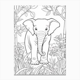 Line Art Jungle Animal Asian Elephant 3 Canvas Print