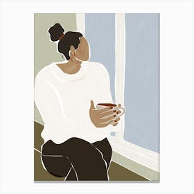 Woman Drinking Coffee Canvas Print