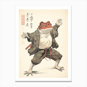 Frog Dancing, Matsumoto Hoji Inspired Japanese Woodblock 4 Canvas Print
