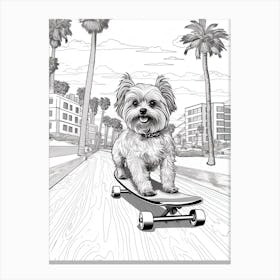 Yorkshire Terrier Dog Skateboarding Line Art 3 Canvas Print
