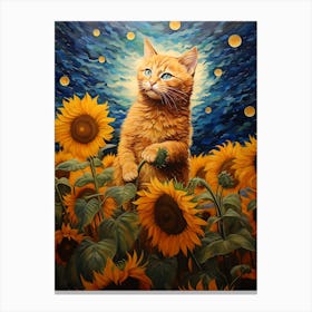 Cat In Sunflowers 4 Canvas Print