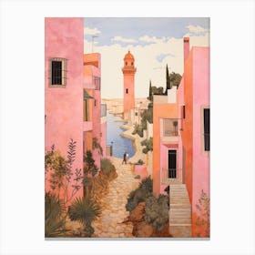 Faro Portugal 8 Vintage Pink Travel Illustration Canvas Print