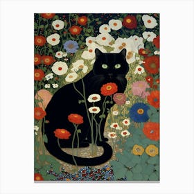 Black Cat In Flowers 2 Canvas Print