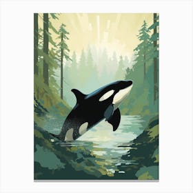 Orca Whale Green Graphic Design Drawing Canvas Print